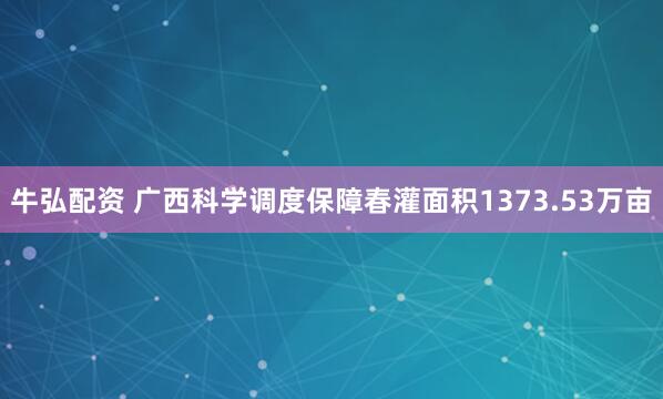 牛弘配资 广西科学调度保障春灌面积1373.53万亩